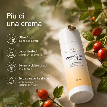 Crema Viso Anti-Età al Veleno d'Api con Acido Ialuronico e Olio di Rosa Canina – 50ml