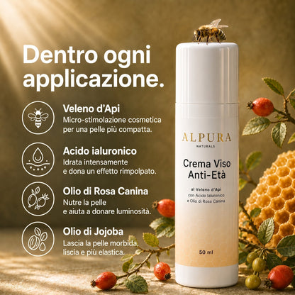 Crema Viso Anti-Età al Veleno d'Api con Acido Ialuronico e Olio di Rosa Canina – 50ml