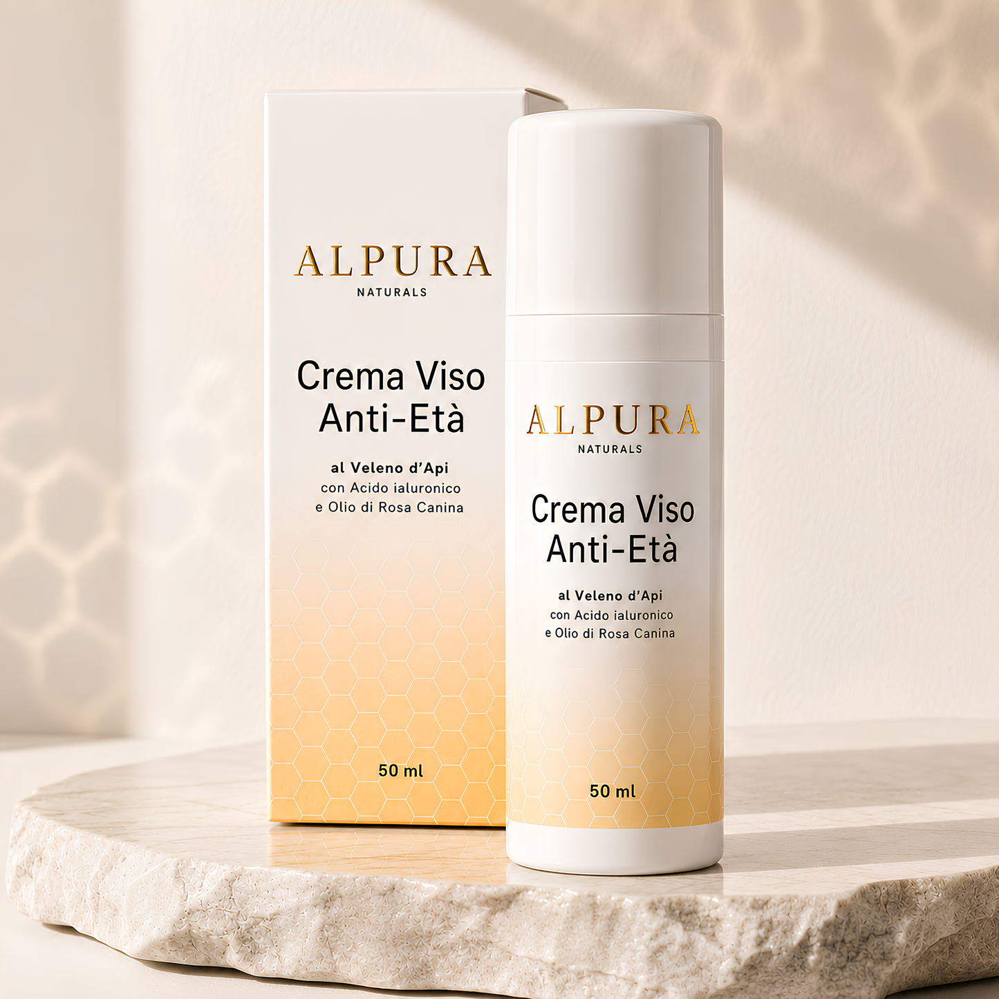 Crema Viso Anti-Età al Veleno d'Api con Acido Ialuronico e Olio di Rosa Canina – 50ml