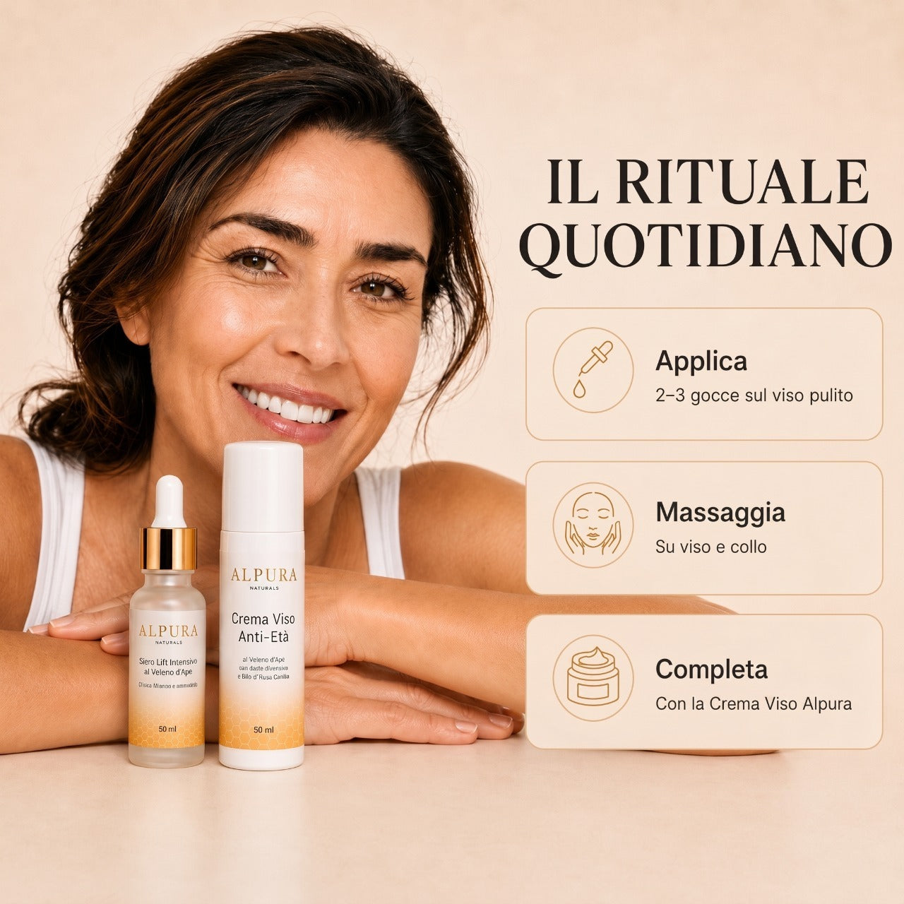 Siero Viso Anti-Età al Veleno d'Api con Acido Ialuronico e Immortelle – 30ml