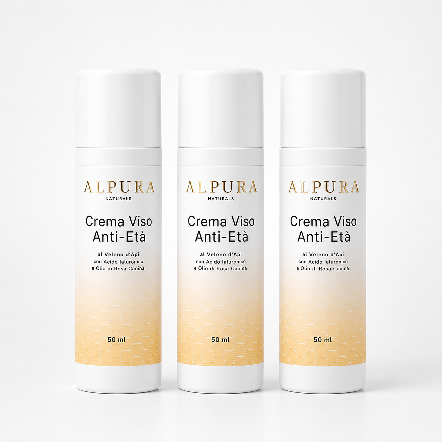 Set Risparmio: 3x Crema Viso Anti-Età al Veleno d'Api con Acido Ialuronico e Olio di Rosa Canina (3 x 50ml)