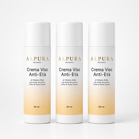 Set Risparmio: 3x Crema Viso Anti-Età al Veleno d'Api con Acido Ialuronico e Olio di Rosa Canina (3 x 50ml)
